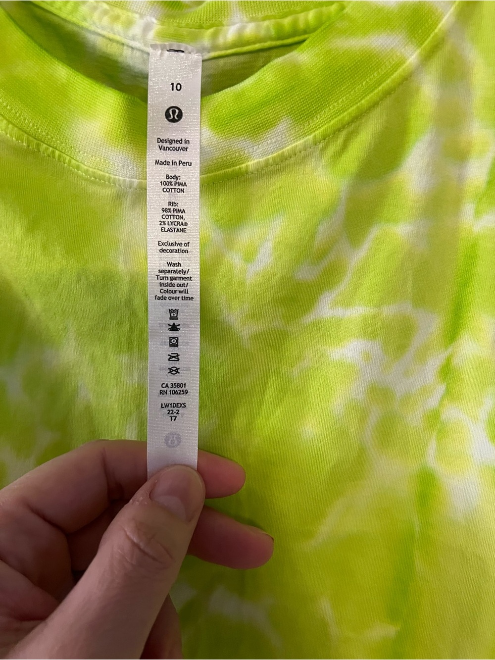 #337 Lululemon All Yours Crop Tank Tie Dye Neon Yellow Green NWT Size 10 - Picture 5 of 7